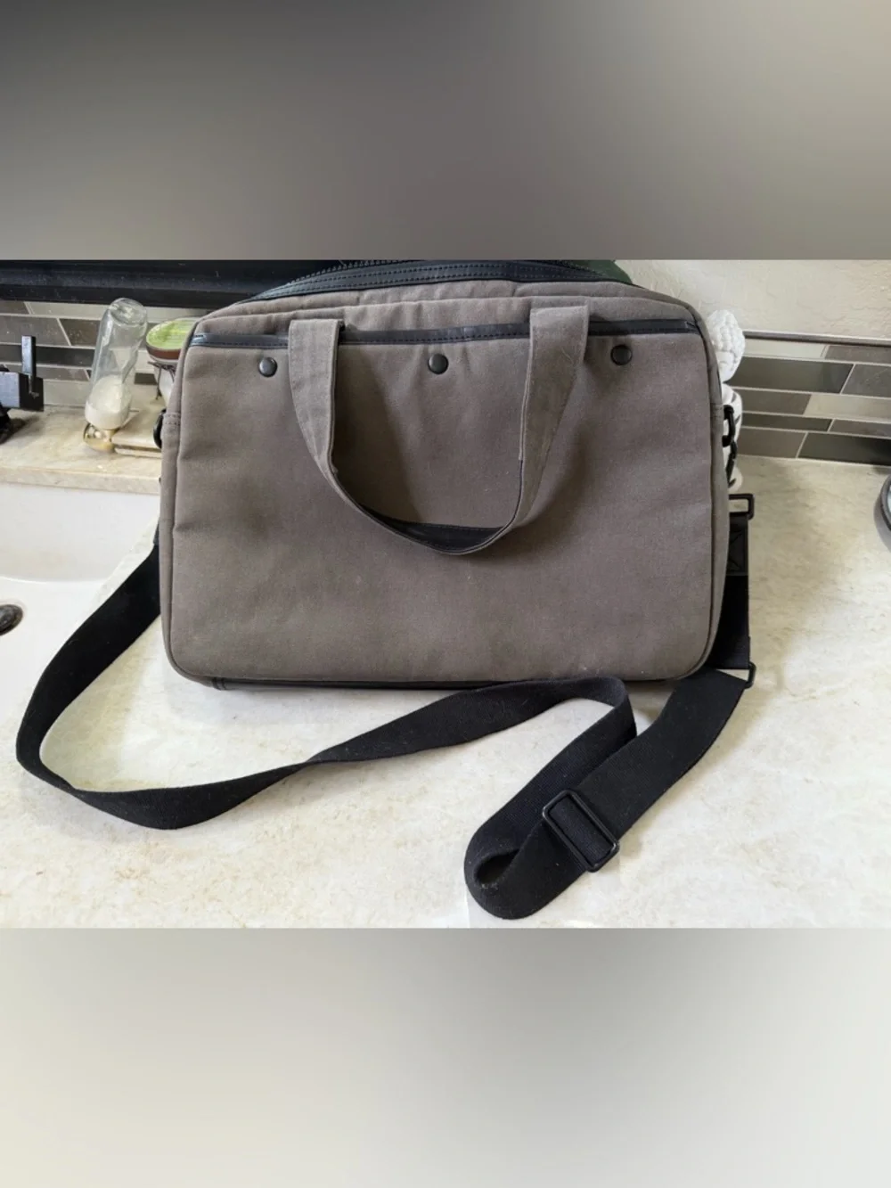 All Saints canvas and leather laptop bag